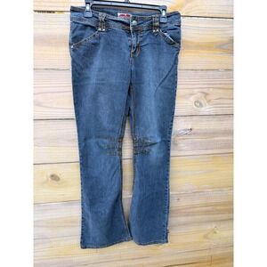 Joujou Y2K Flare Jeans Medium Wash Contrast Stitch Knee Detail Size 9/10